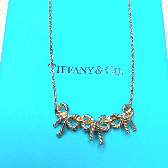 Tiffany & Co. Triple Bows Silver & 18k Gold Necklace - Picture 4 of 14